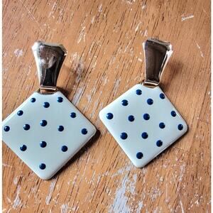 Metal Dangle Pok A Dot Diamond Shapes Earings White Blue